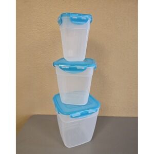 Lock&Lock Blue Snap On Lids Plastic Set Of 3 Food Storage Containers